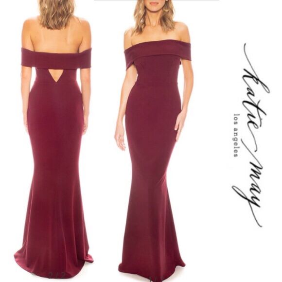 Katie May Legacy Off Shoulder Mermaid Cut Out Trumpet Gown Dress Red - Picture 1 of 7